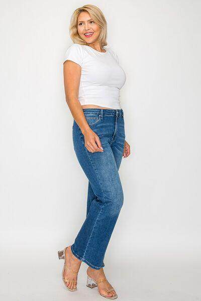 Bytos Full Size Cat's Whiskers Mid Rise Ankle Jeans For Women