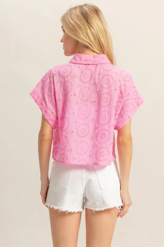 HYFVE Lightweight Eyelet Button Down Short Sleeve Shirt
