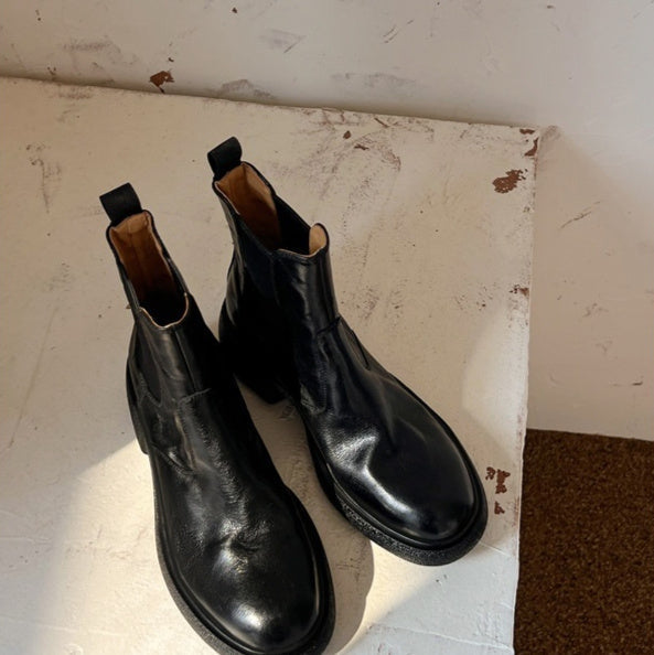 Women’s British-Style Chunky Heel Ankle Boots – Dr. Style Leather Booties for Fall & Winter