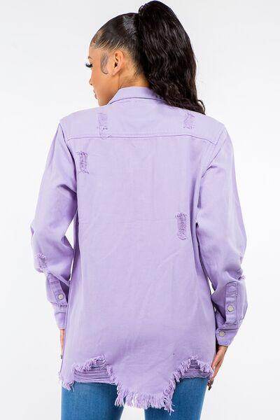 American Bazi Frayed Hem Distressed Denim Jacket for Women