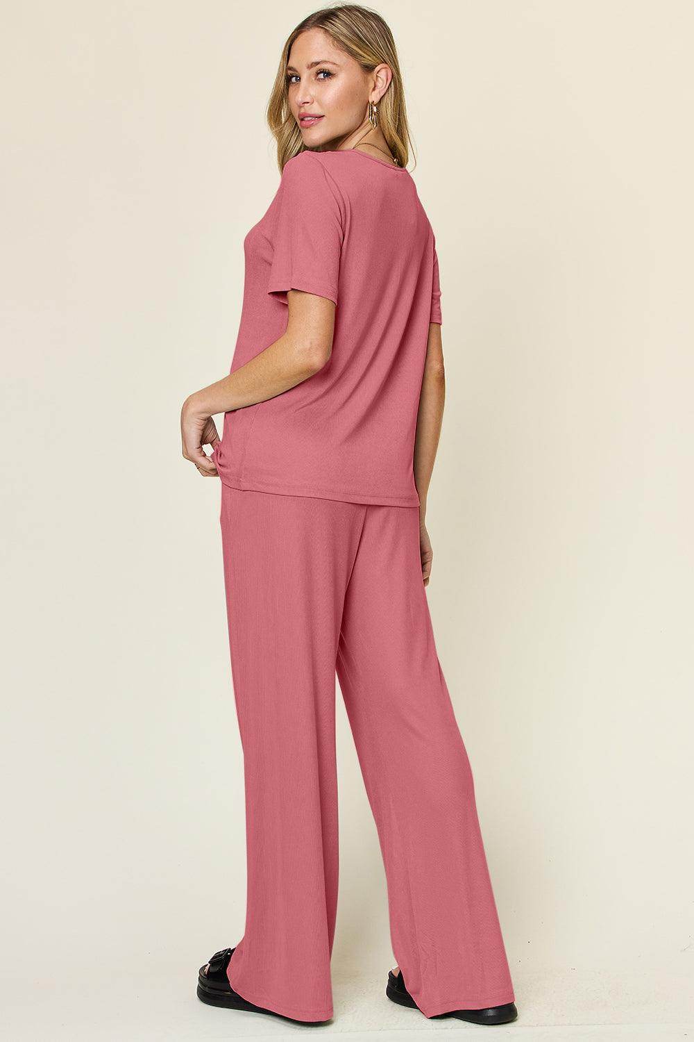 Double Take Full Size Round Neck Short Sleeve T-Shirt Set