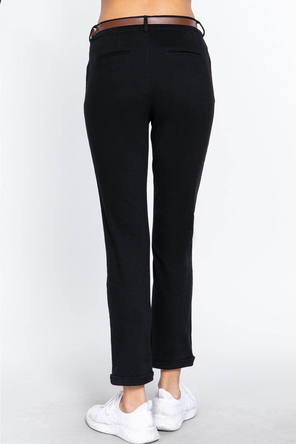 ACTIVE BASIC Cotton-Span Twill Straight Pants for Women