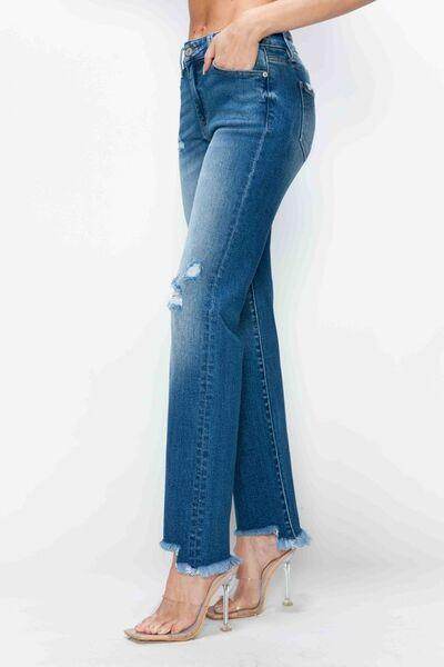 Bytos Full Size Raw Hem Distressed Mid Rise Straight Jeans