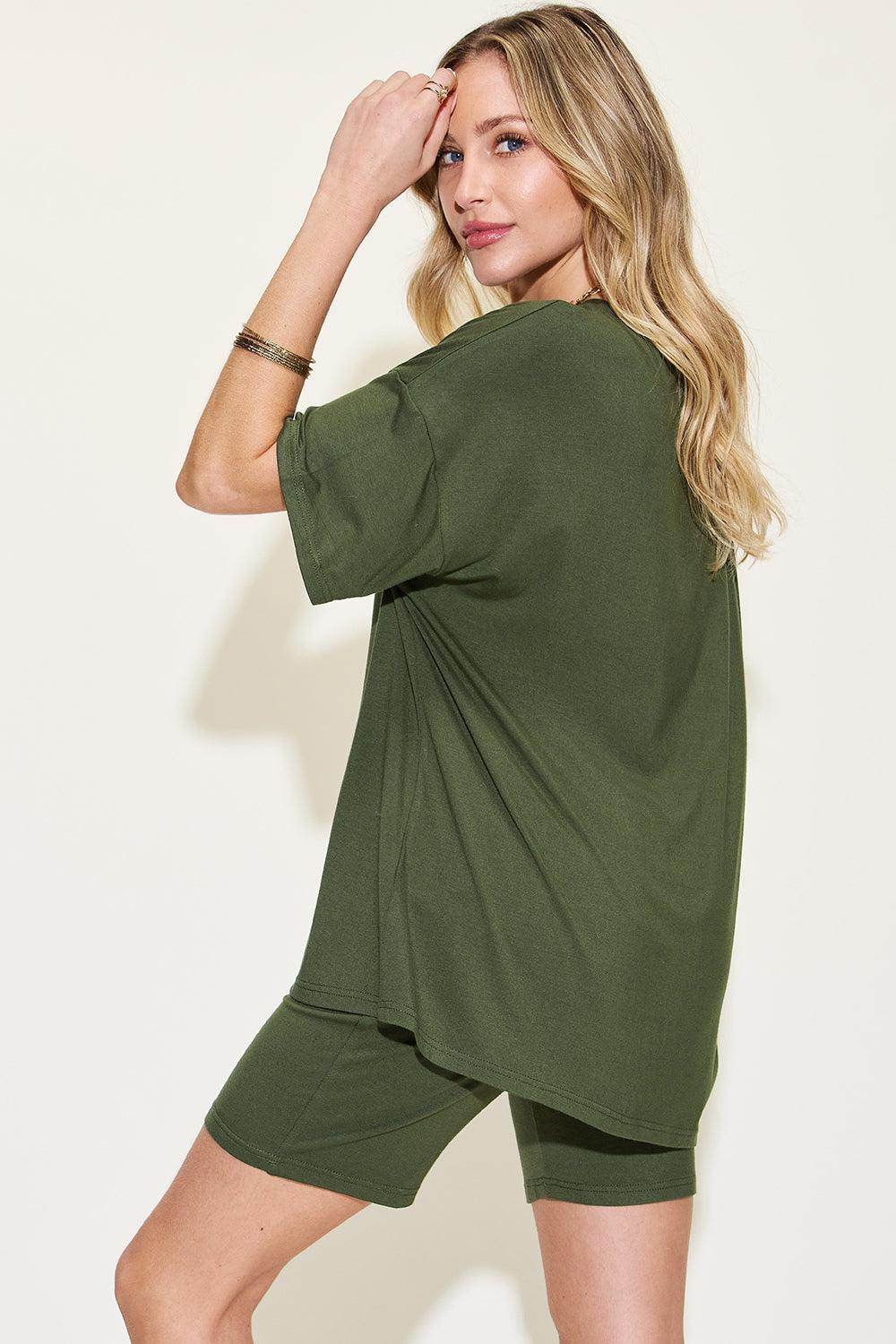 Basic Bae Full Size V-Neck Drop Shoulder T-Shirt Set