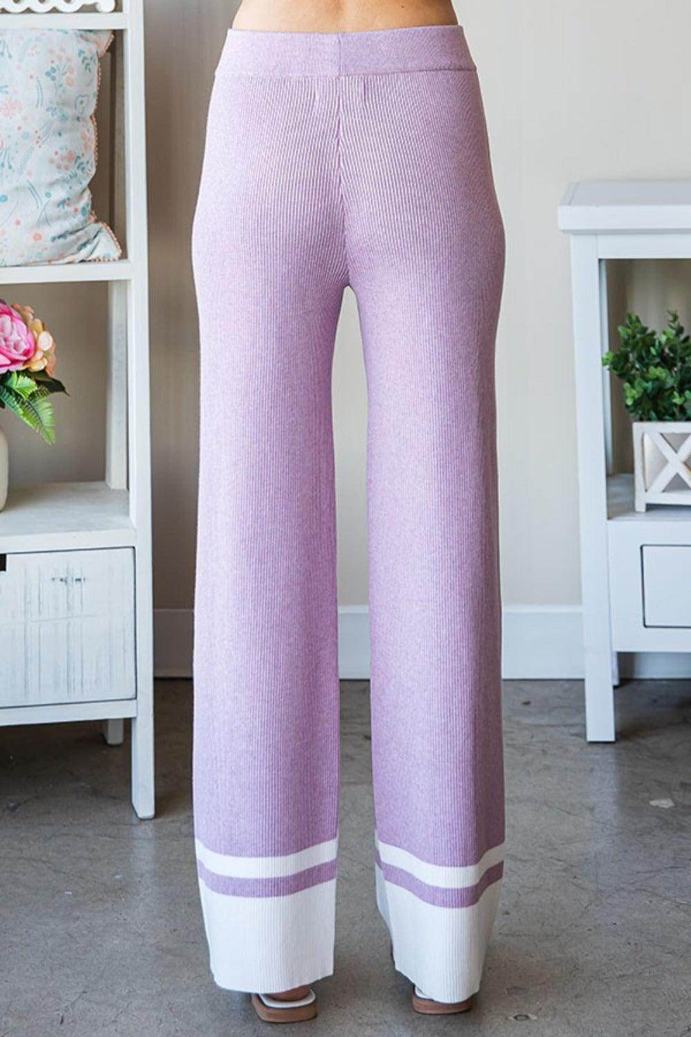 First Love Contrast Ribbed Knit Pants for Casual Style