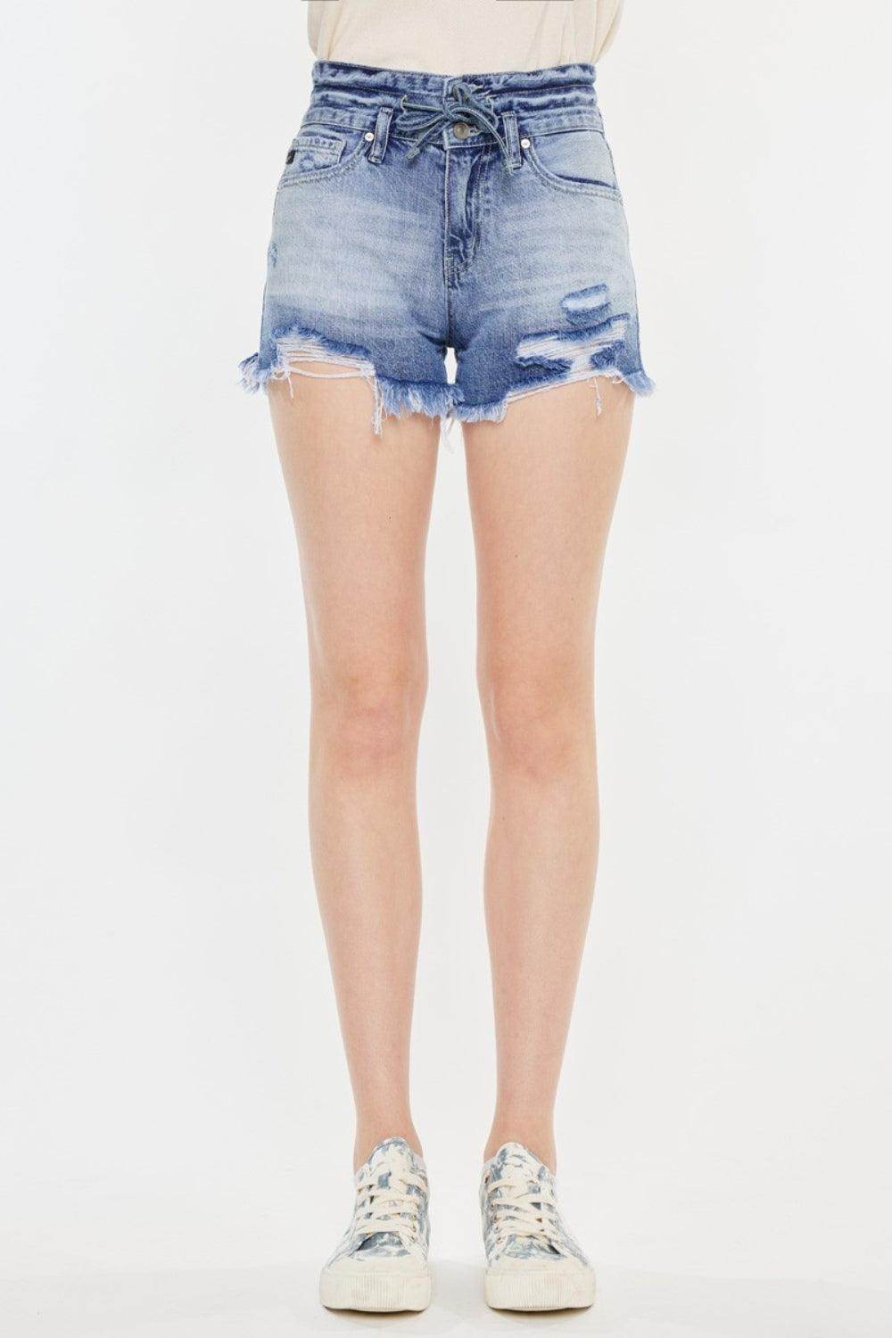 Kancan High Rise Frayed Hem Denim Shorts for Women