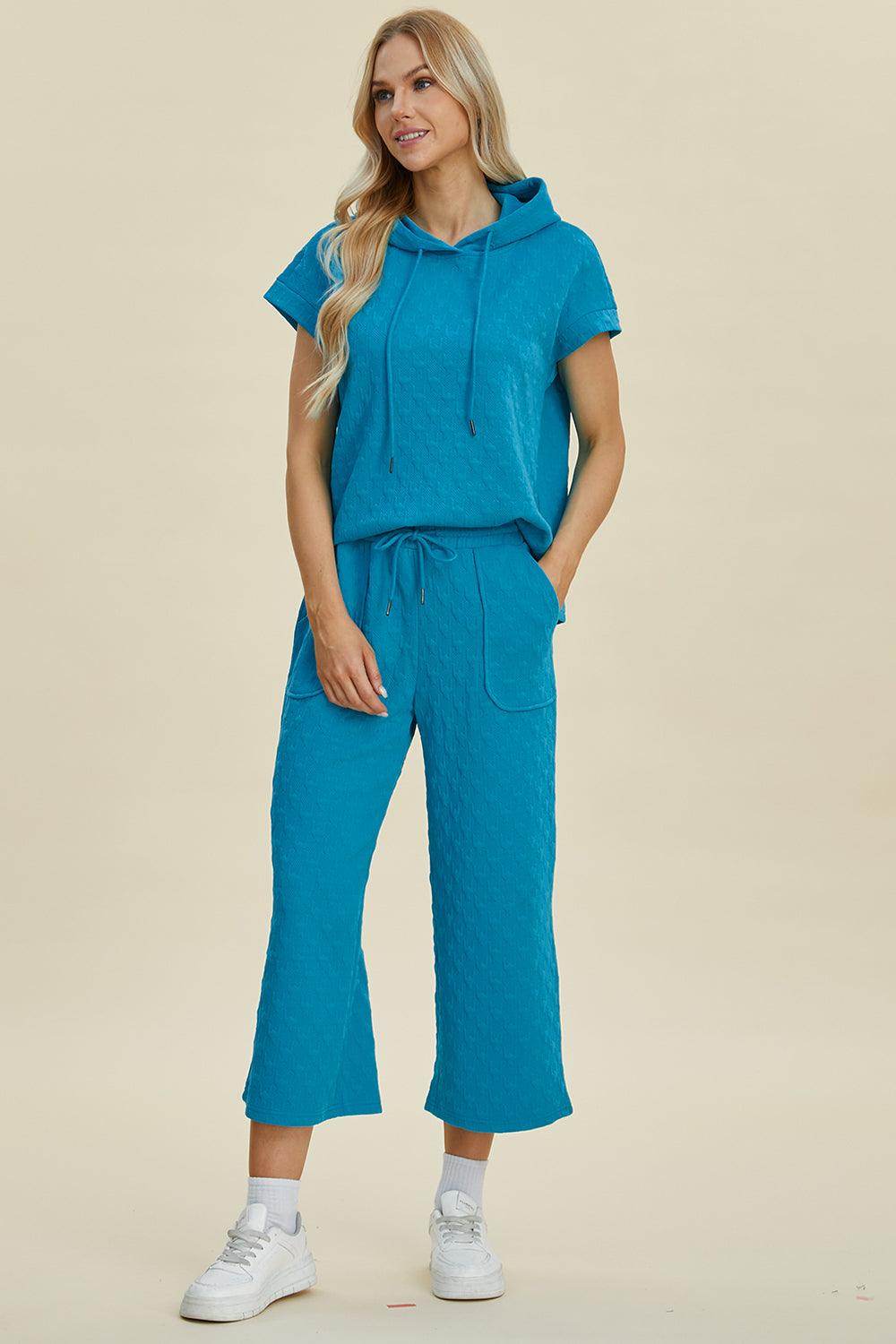 Double Take Full Size Texture Hoodie and Pants Set