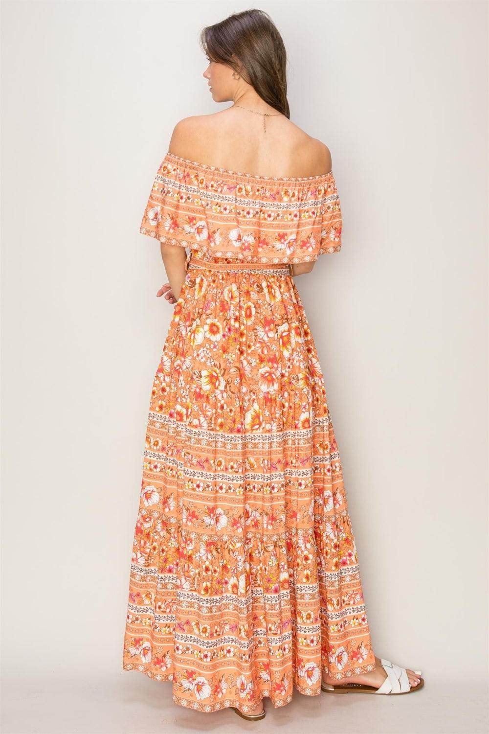 HYFVE Floral Off-Shoulder Tie Front Maxi Dress for Women