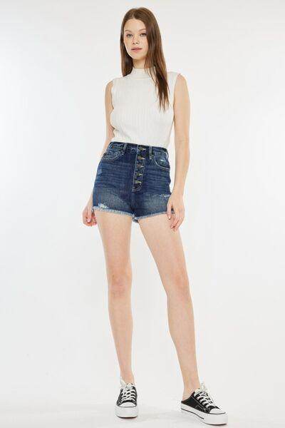 Kancan Raw Hem Button Fly Denim Shorts for Trendy Summer Style