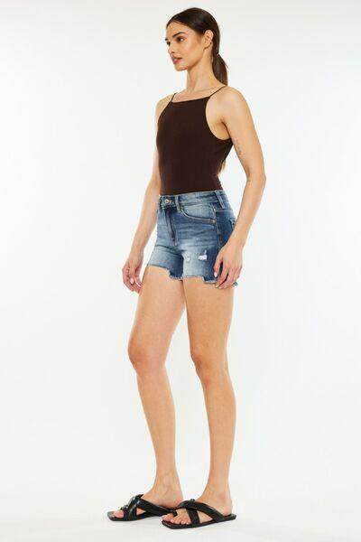 Kancan High Waist Raw Hem Denim Shorts for Summer Style