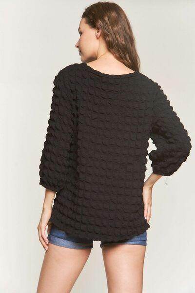 ADORA Bubble Texture Round Neck Blouse for Trendy Style