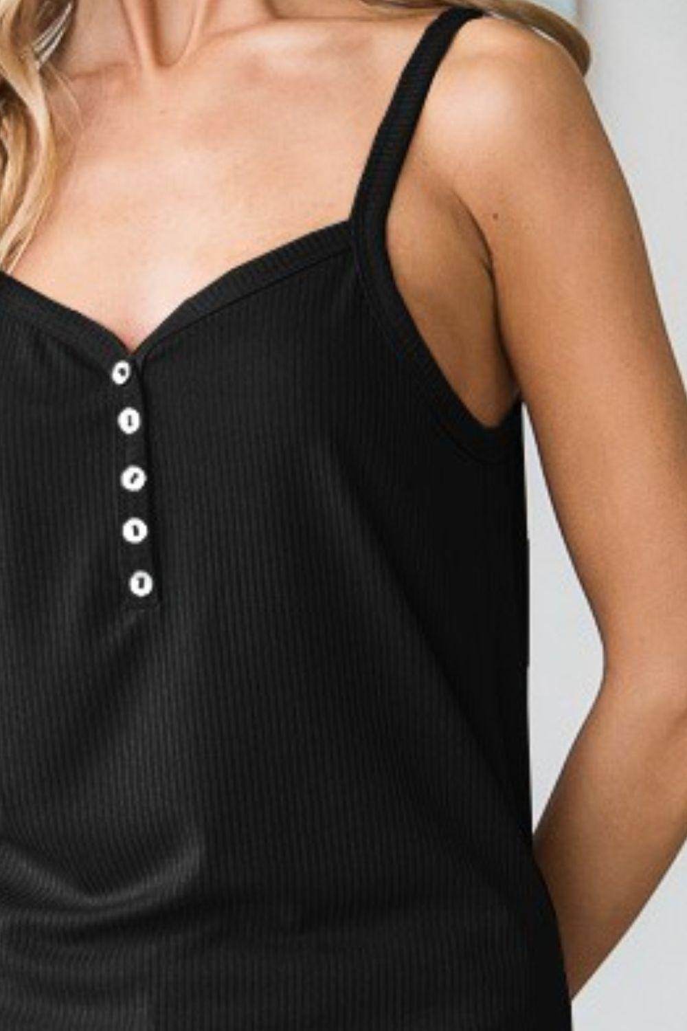 Heimish Full Size Quarter Button Ribbed Cami for Women
