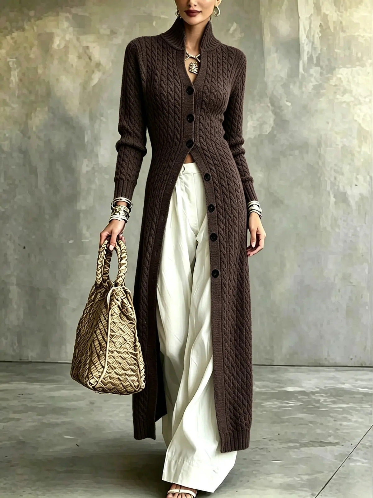 Women's Long Button-Front Knit Cardigan