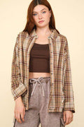 Very J Contrast Plaid Raw Detail Shirt for Casual Chic