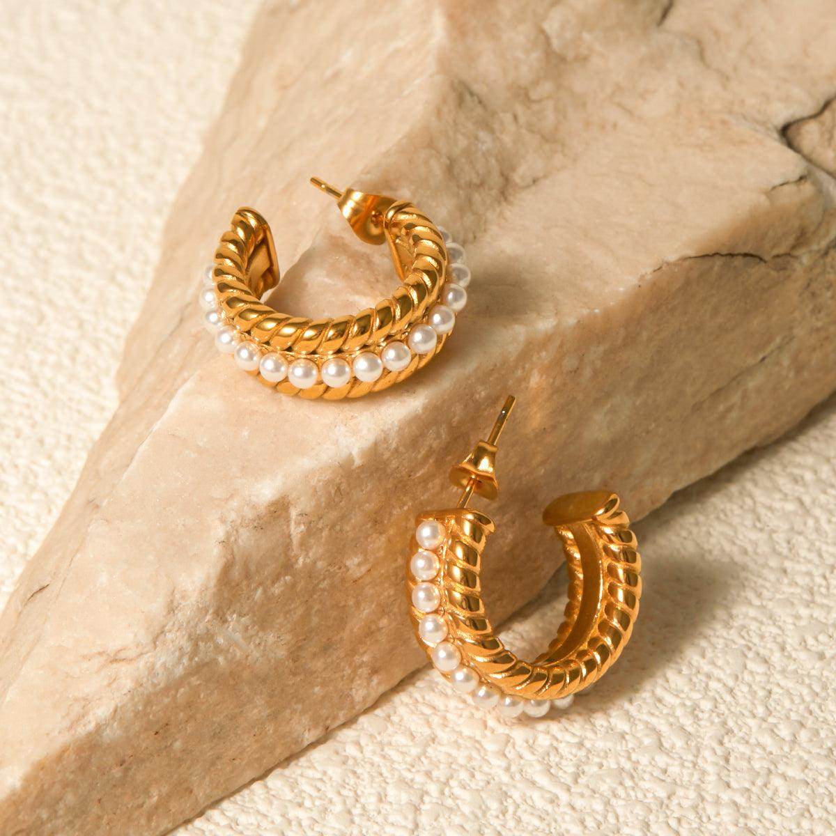 Stainless Steel Pearl C-Hoop Earrings for Stylish Elegance