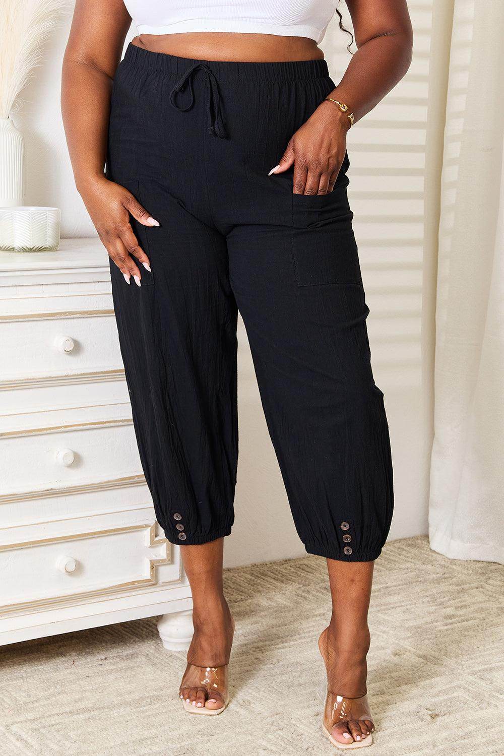 Shiny Decorative Button Cropped Pants for Stylish Outfits