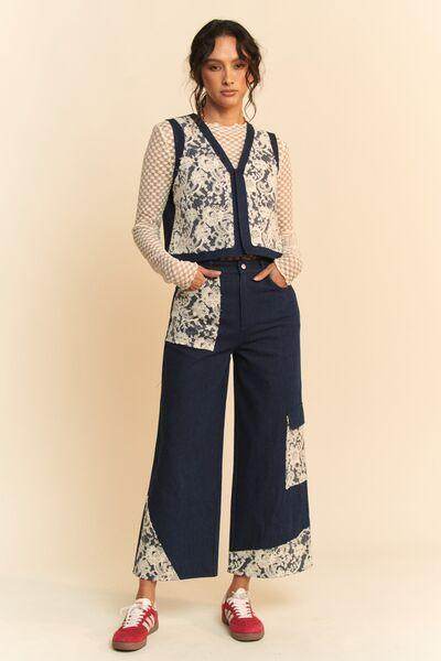 Davi & Dani Lace Applique Wide Leg Jeans for Women