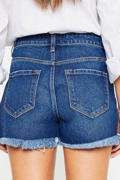 Kancan High Rise Frayed Hem Denim Shorts for Women