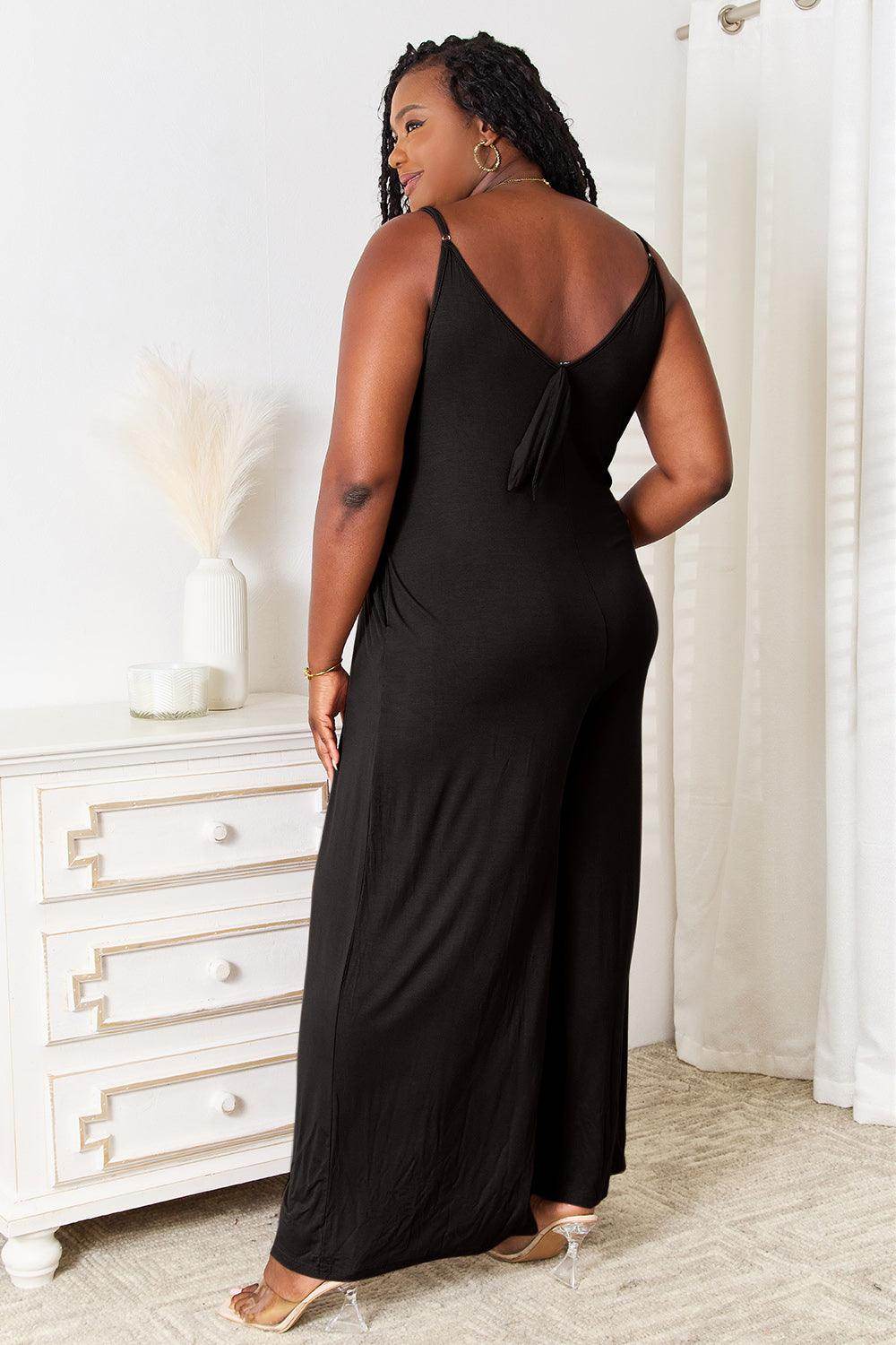 Double Take Full Size Soft Rayon Spaghetti Strap Jumpsuit