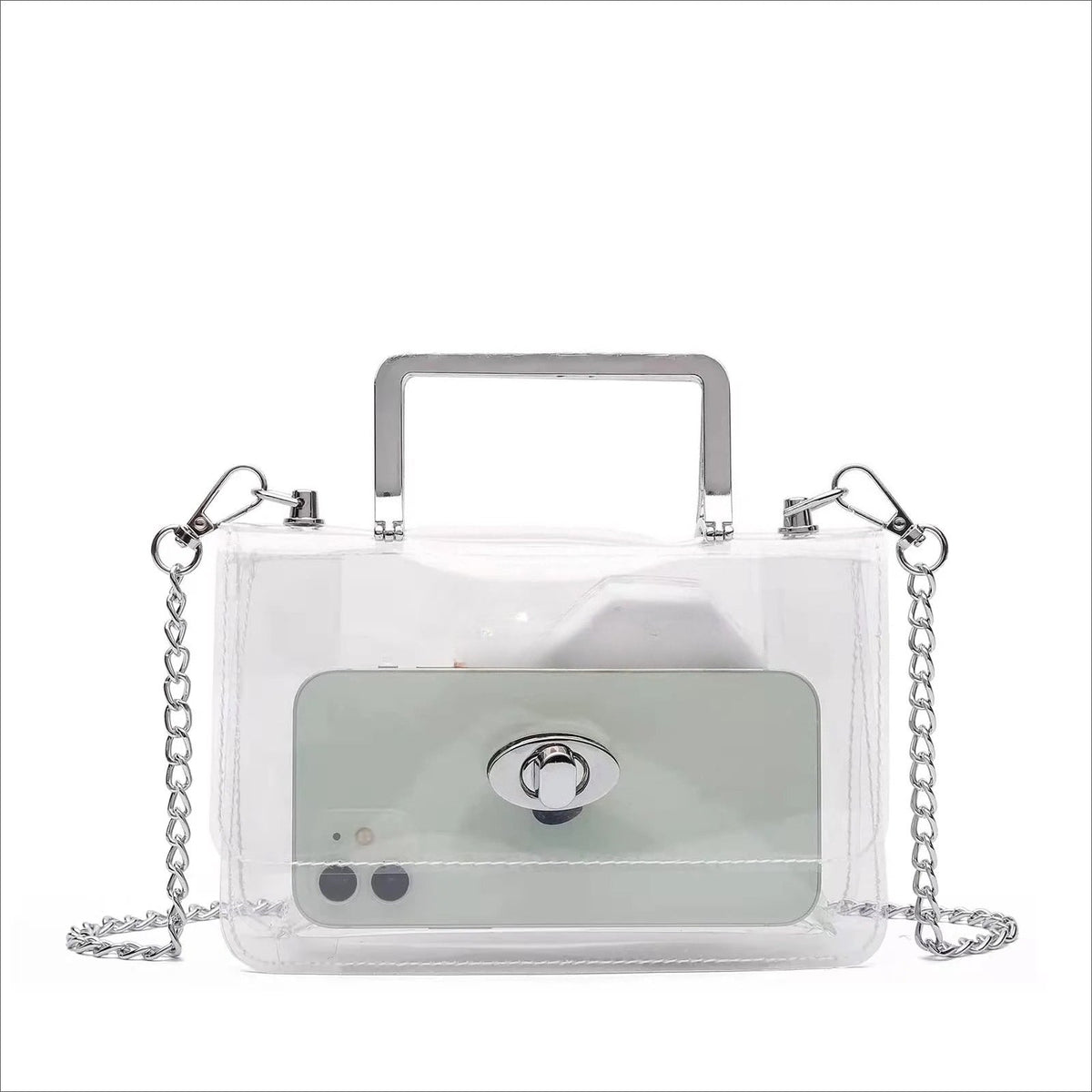 Women's Transparent evening Clutch Bag – Stylish Clear Crossbody Shoulder purse with Removable Gold Chain Strap