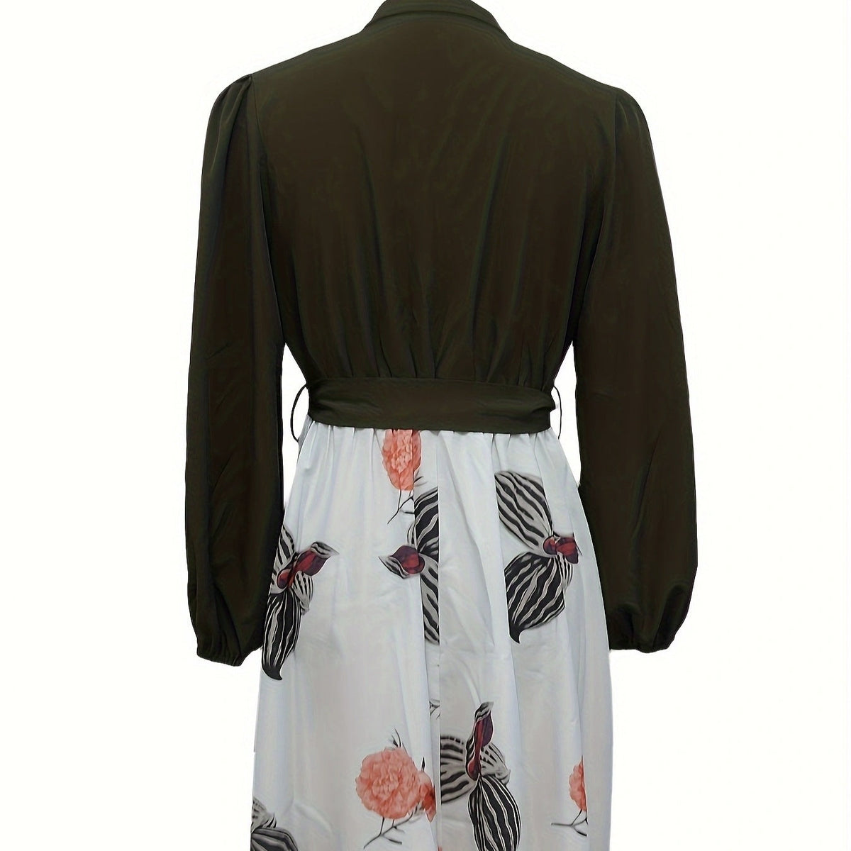 Ladies' Fashion Printed V-neck Waist Strap Casual Dress