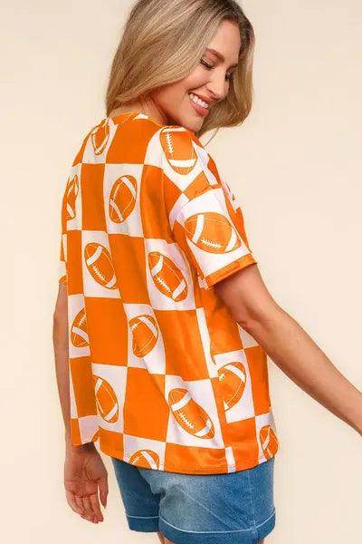 Haptics Football Checkered Print Short Sleeve T-Shirt for Fans