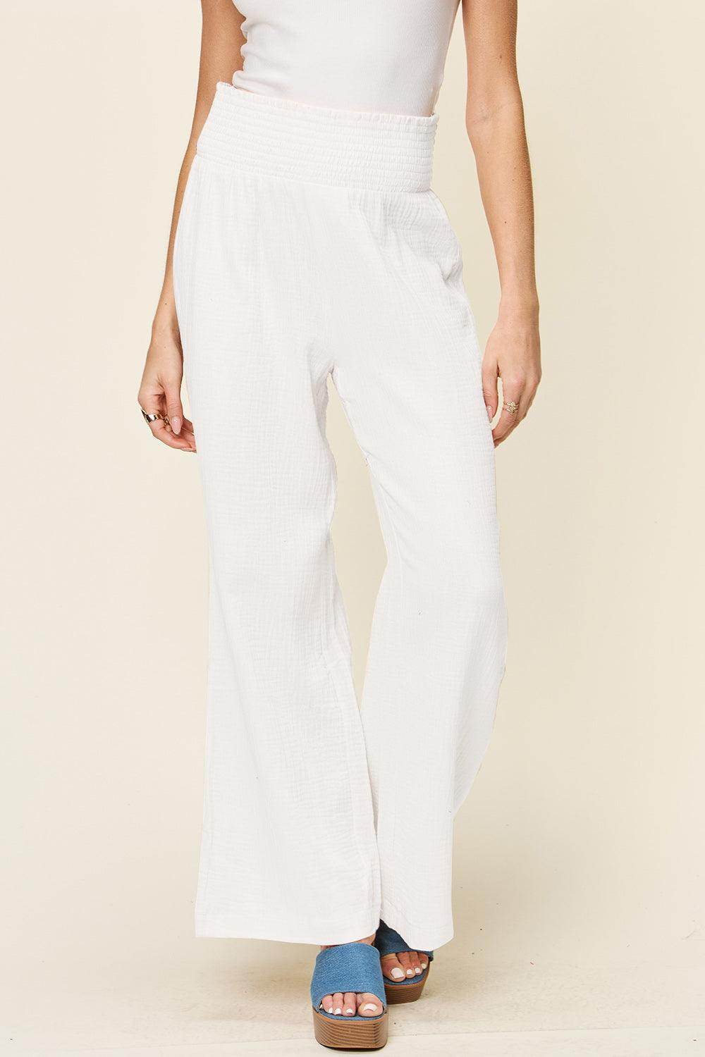 Double Take Full Size Texture Smocked Waist Wide Leg Pants For Women