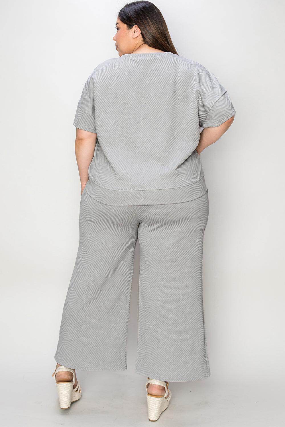 Double Take Full Size Texture Top and Pants Set for Women