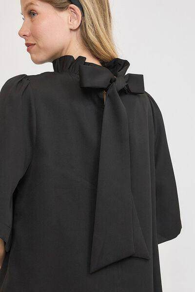 Umgee Bow Tie Back Mock Neck Half Sleeve Blouse for Women