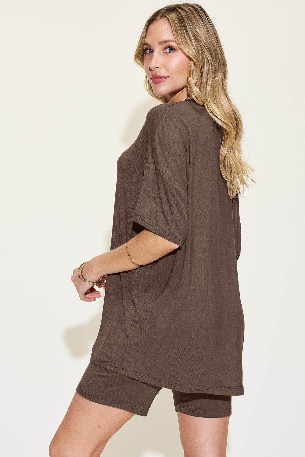 Basic Bae Full Size V-Neck Drop Shoulder T-Shirt Set