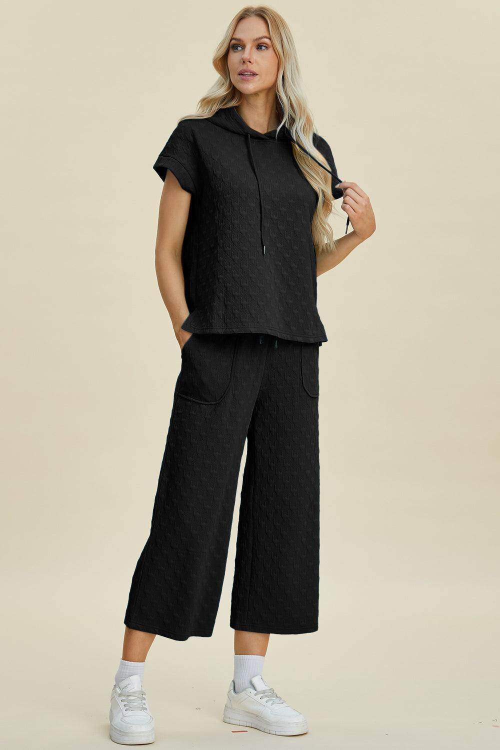 Double Take Full Size Texture Hoodie and Pants Set