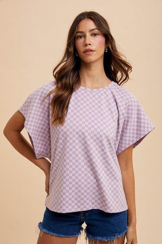 Annie Wear Checkered Round Neck Short Sleeve T-Shirt for Women