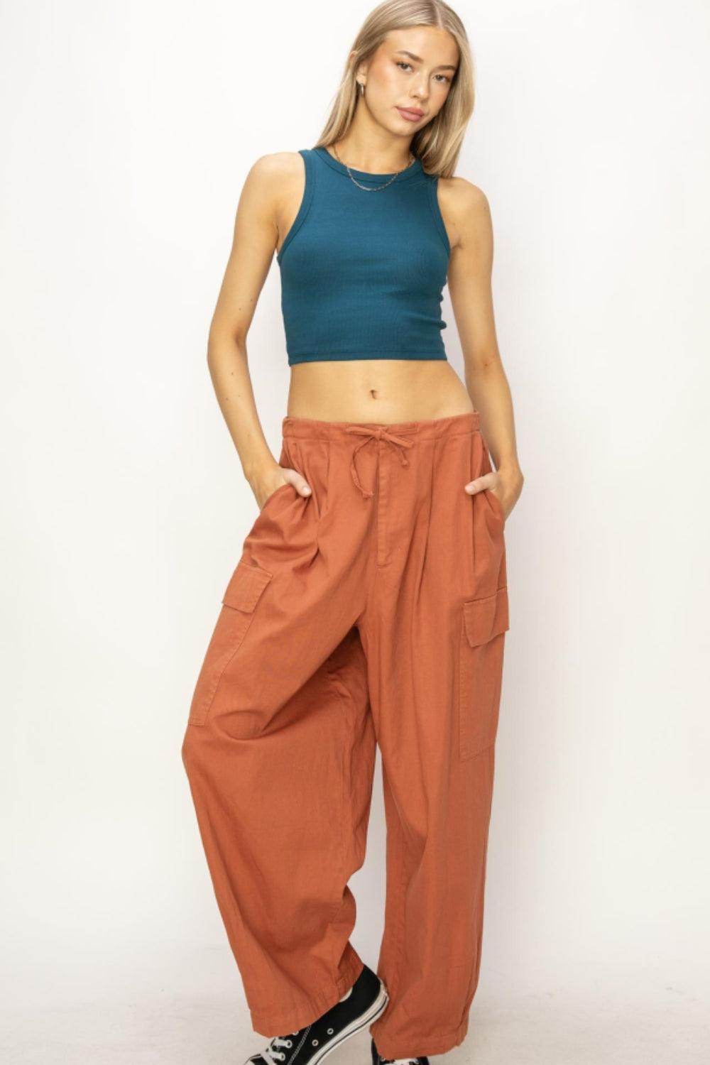 HYFVE Drawstring Cargo Wide Leg Pants for Effortless Style