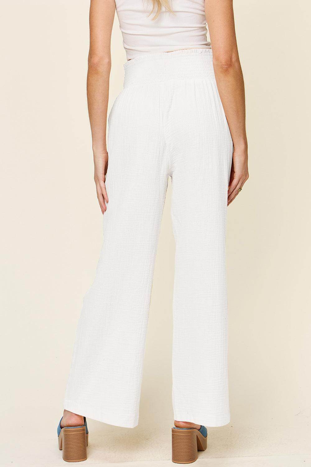 Double Take Full Size Texture Smocked Waist Wide Leg Pants For Women