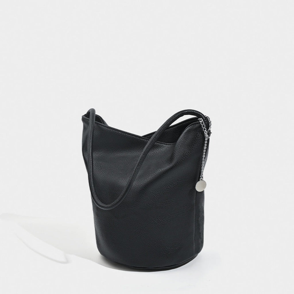 Retro soft leather bucket bag, women's shoulder underarm bag, commuter tote bag