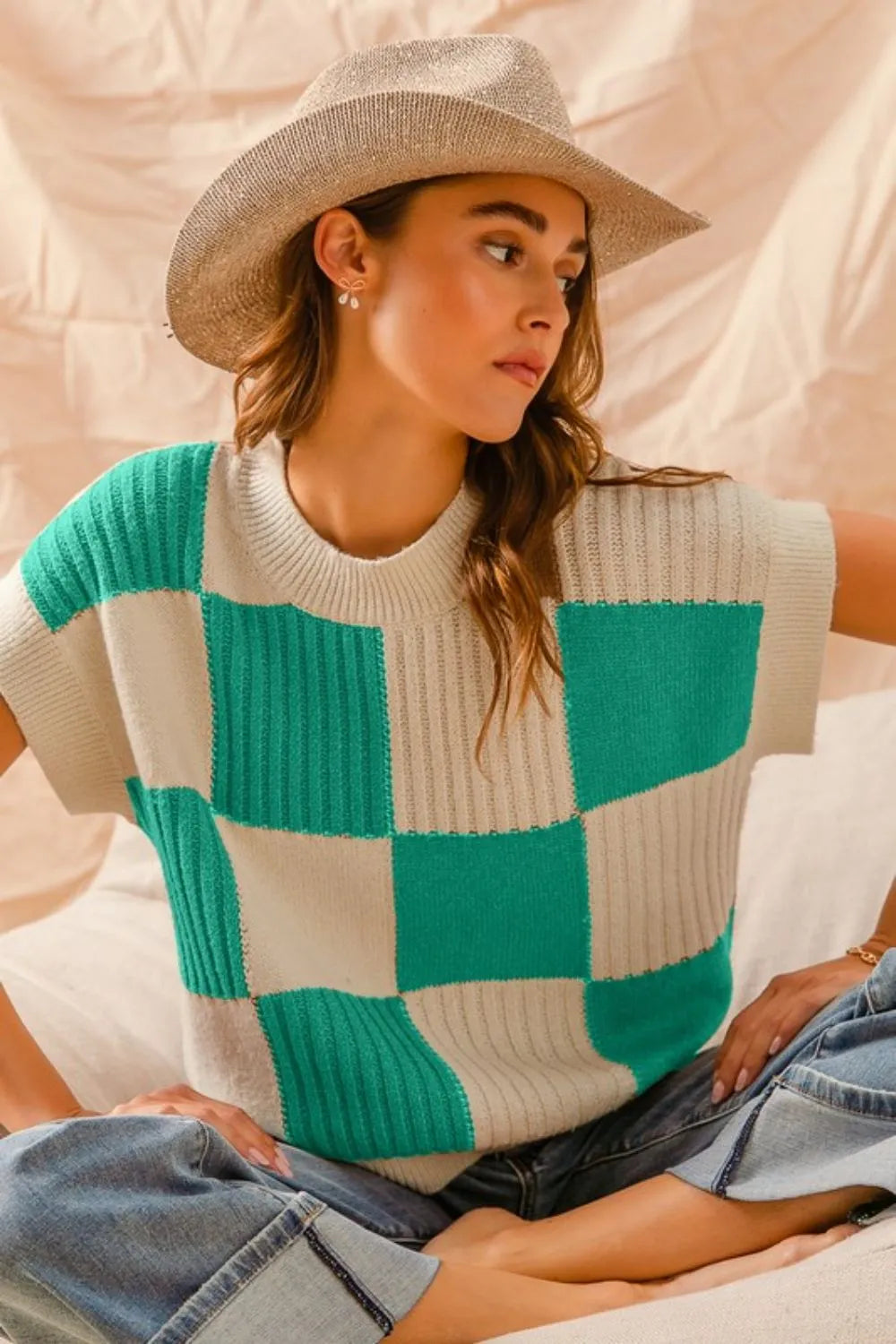 SO ME Check Plaid Casual Sweater Top