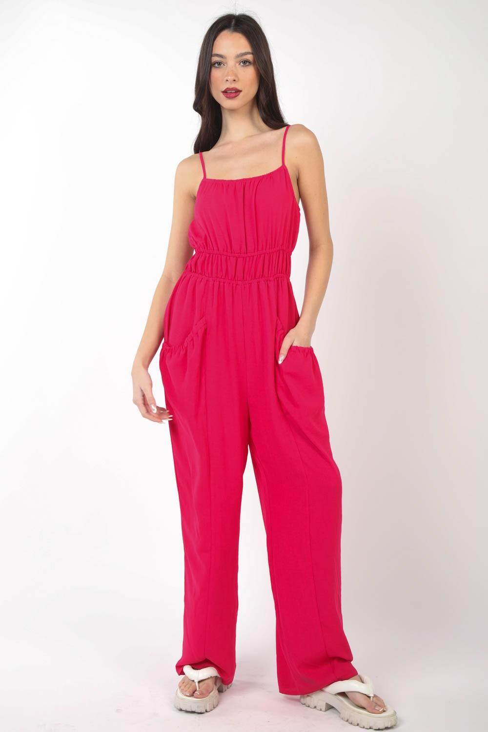 Very J Pintuck Detail Woven Sleeveless Jumpsuit Chic