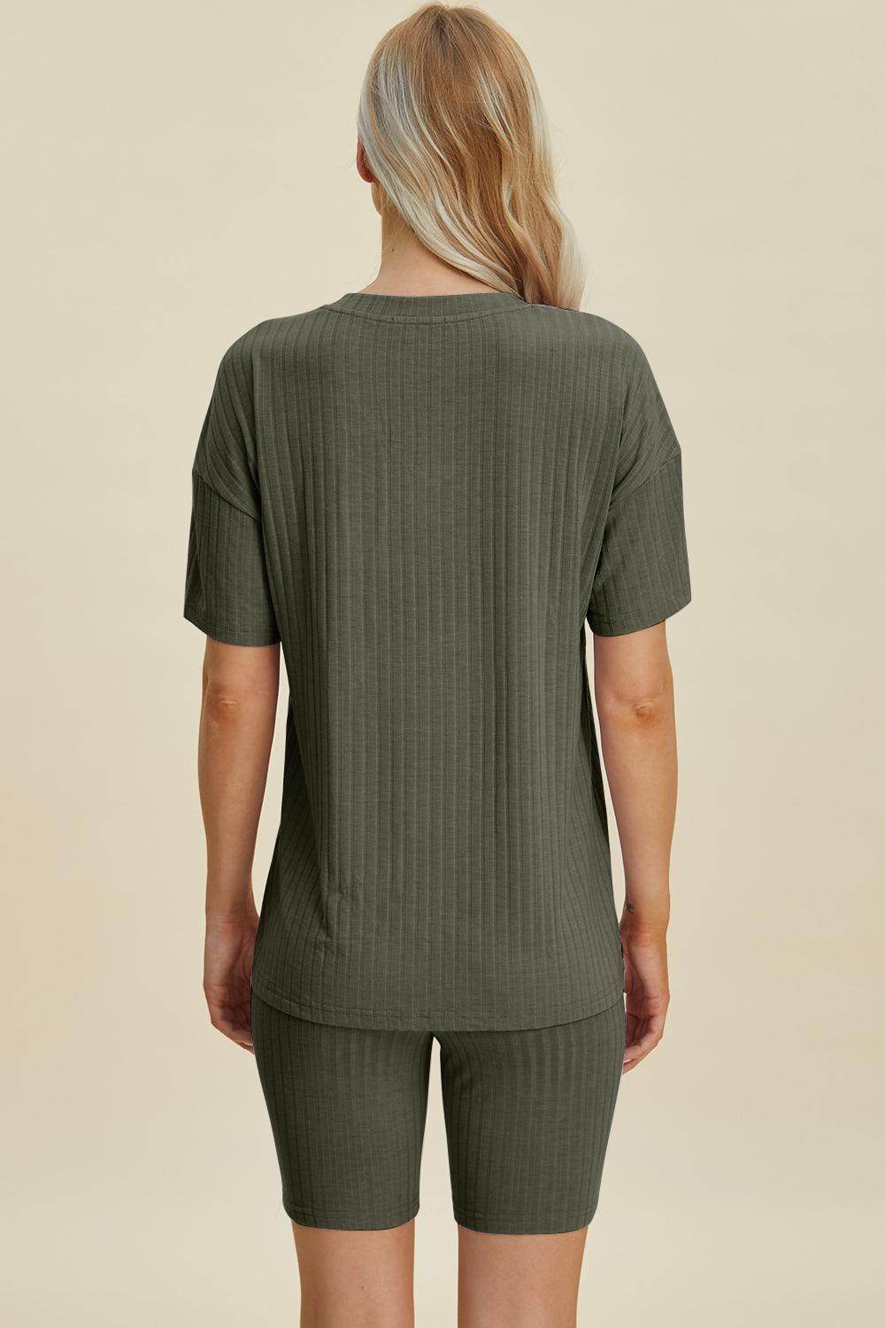 Basic Bae Full Size Ribbed V-Neck Top and Shorts Set For Women