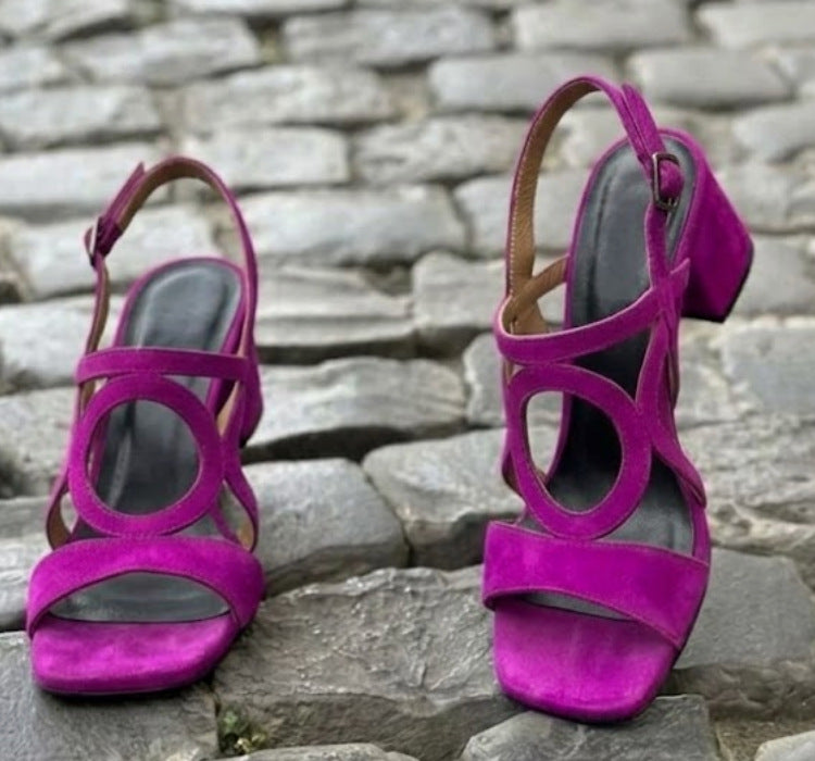 Women's Suede Hollow-Out Buckle Strap High Heel Sandals