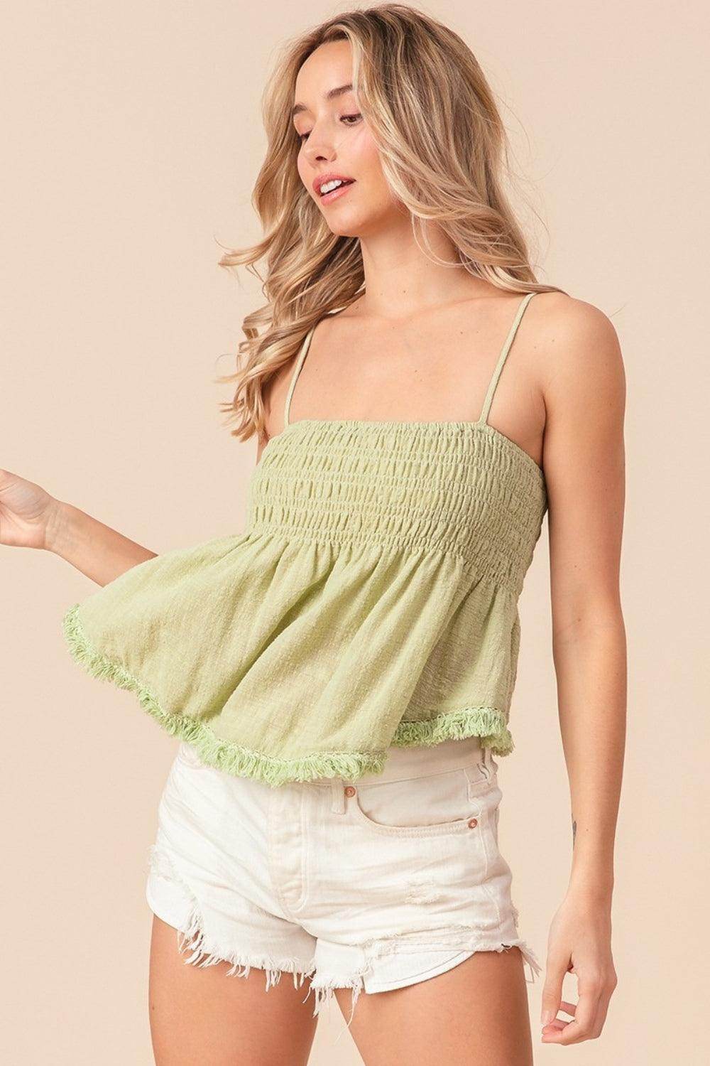 BiBi Fringed Hem Smocked Cami for Casual Summer Style