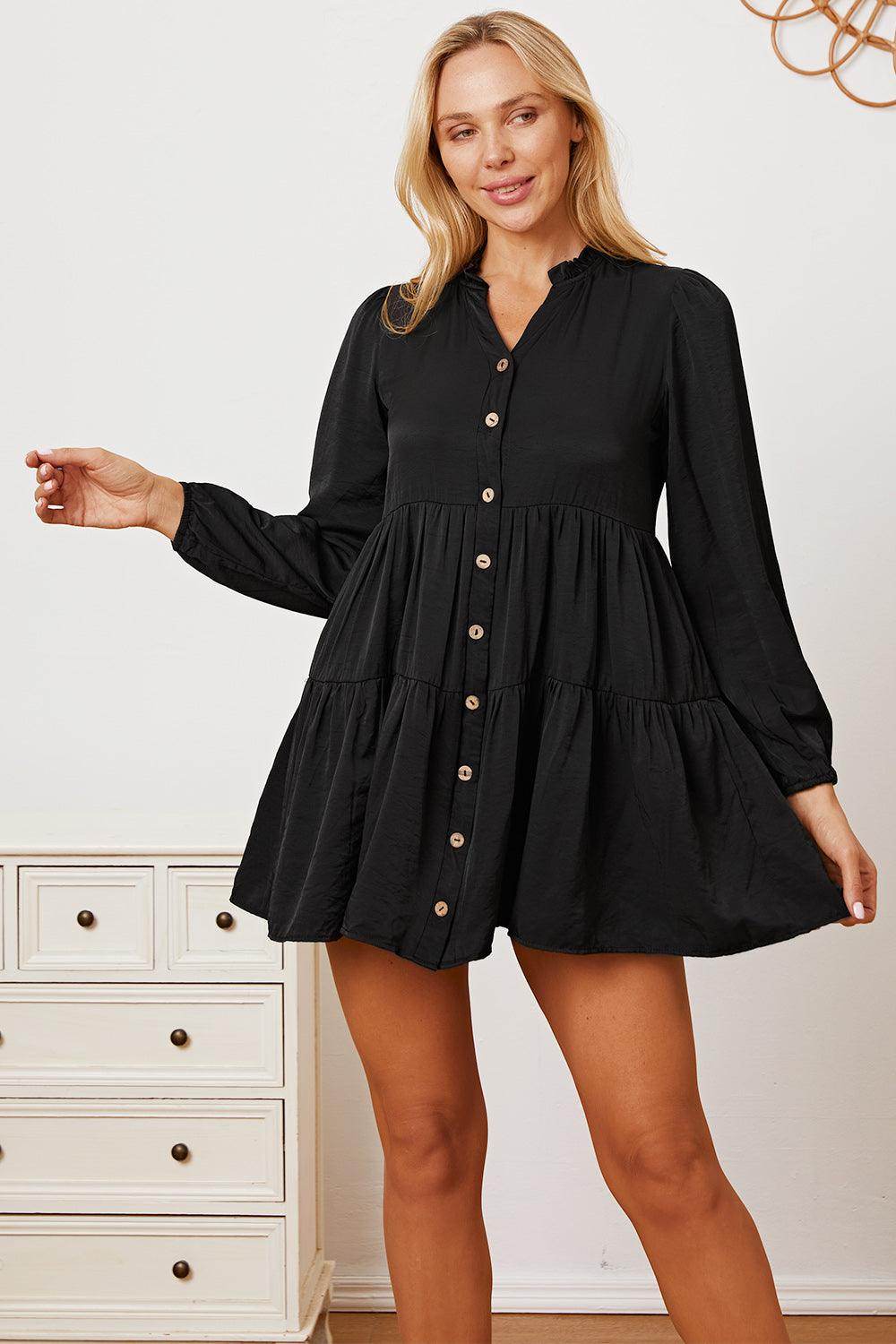 Ruffled Button Up Long Sleeve Tiered Shirt for Women