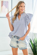 First Love Full Size Striped Flutter Sleeve Blouse for Women