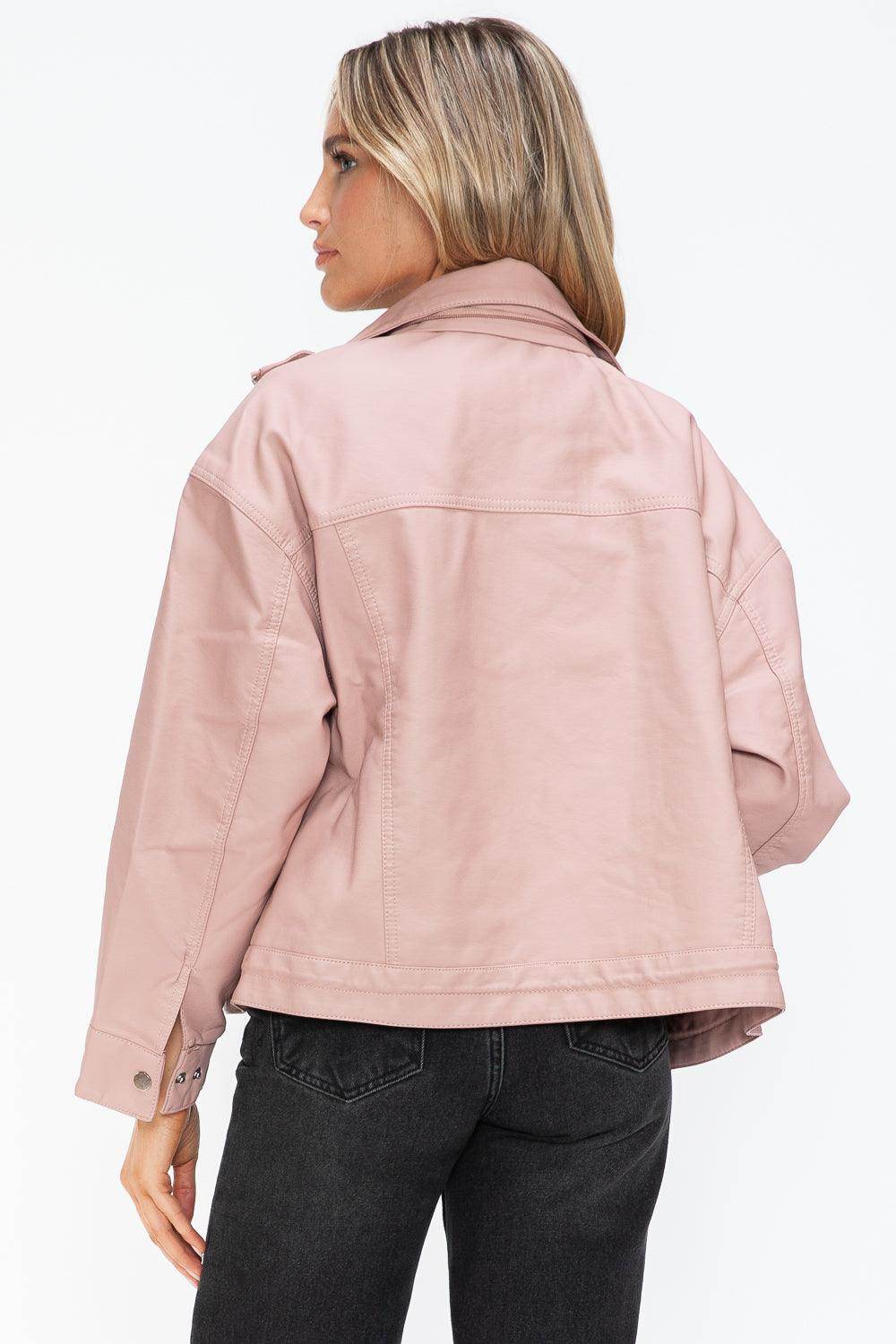 How Dare U Drawstring Hem PU Leather Zip Up Jacket for Women