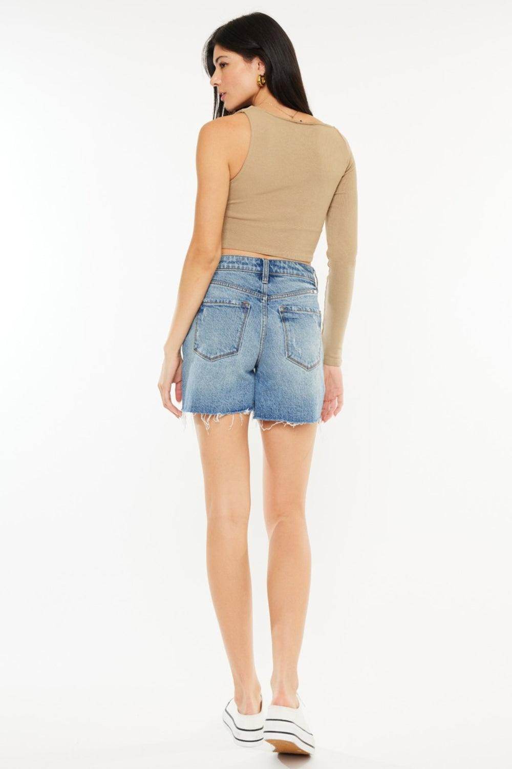 Kancan Full Size Raw Hem High Waist Denim Shorts for Women