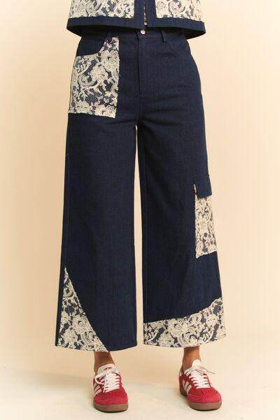 Davi & Dani Lace Applique Wide Leg Jeans for Women