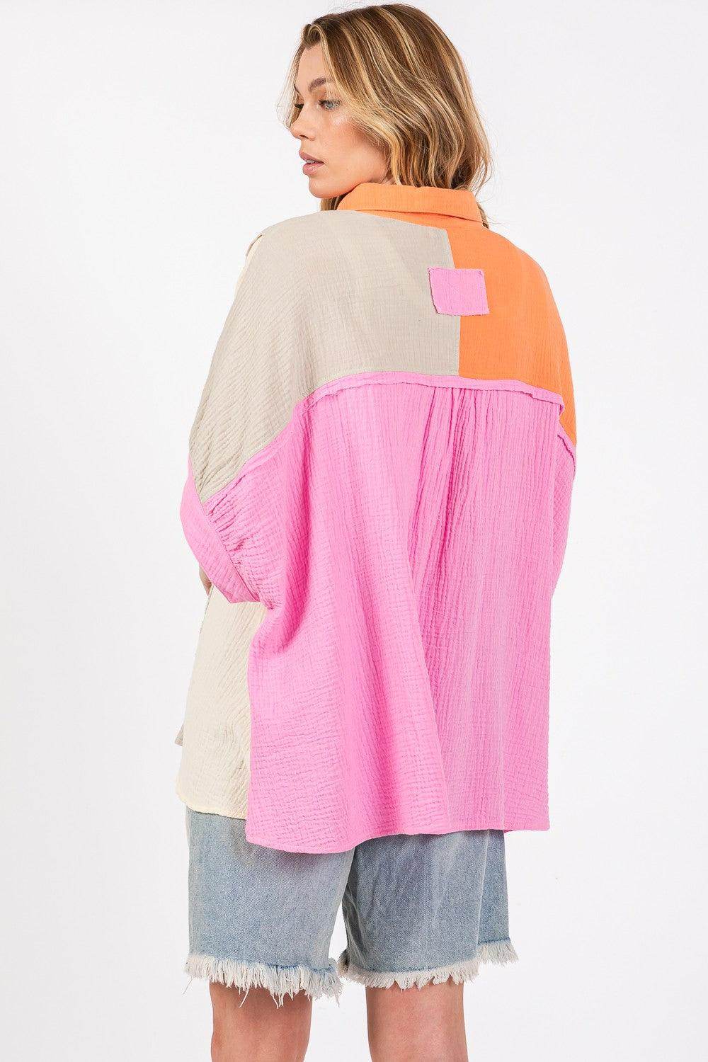 SAGE + FIG Full Size Color Block Button-Down Shirt for Women