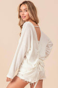 BiBi Waffled Backless Drawstring T-Shirt for Summer Style