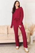 Basic Bae Full Size Ribbed Drawstring Hooded Top Set