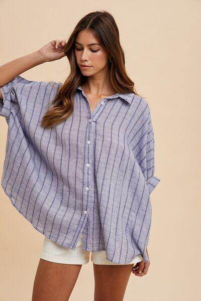 Annie Wear Striped Button Up Half Sleeve Shirt for Women
