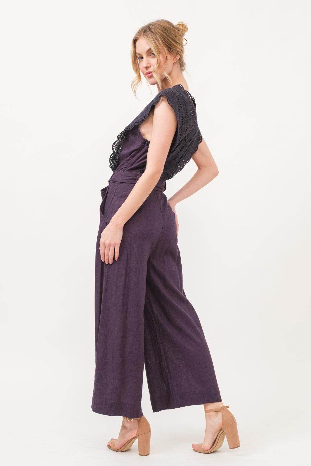 And The Why Laced Surplice Tie Waist Jumpsuit For Women